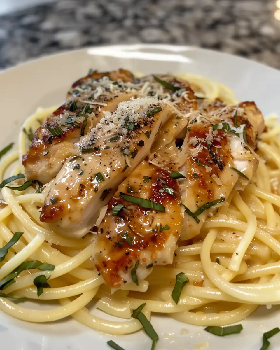 Ingredients and process of making creamy garlic parmesan chicken with pasta