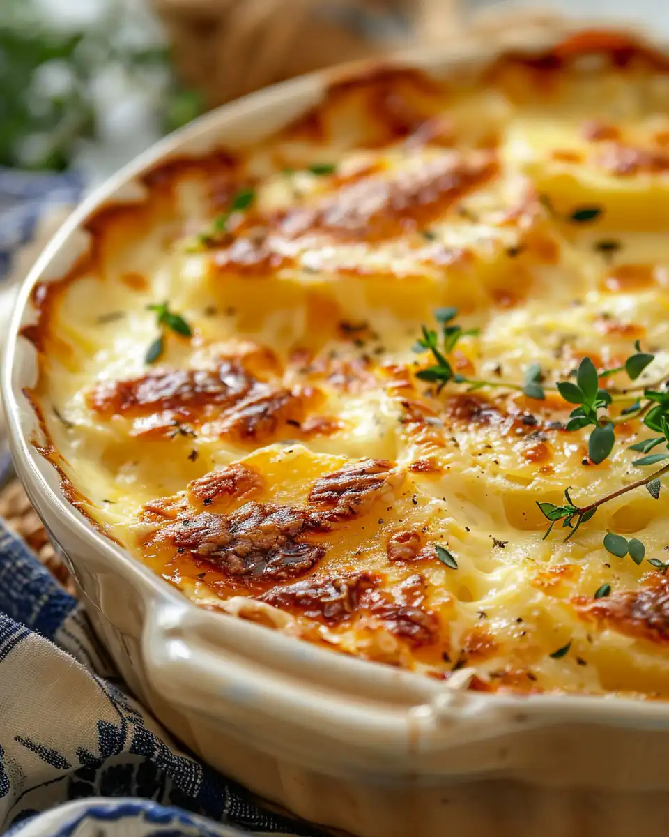 Fresh ingredients and herbs for creamy scalloped potato gratin preparation