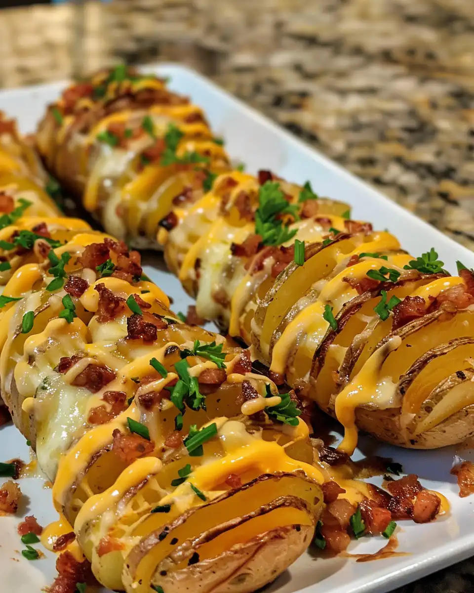 Crispy loaded hasselback potato bites fresh and golden brown