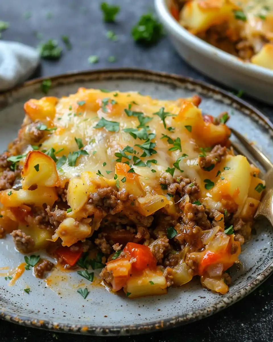 Close up of ingredients for hamburger potato casserole