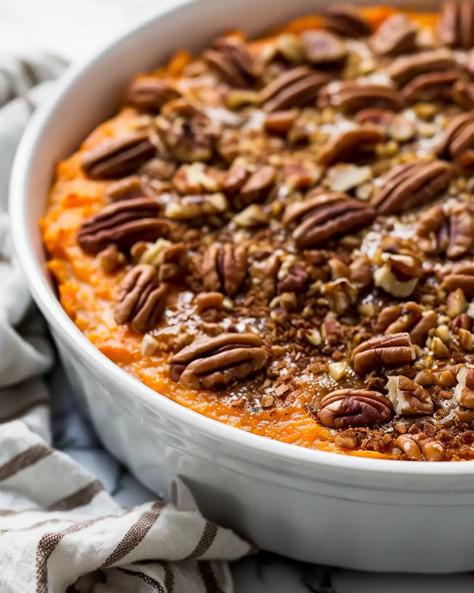 Ingredients for sweet potato casserole with pecans and brown sugar topping