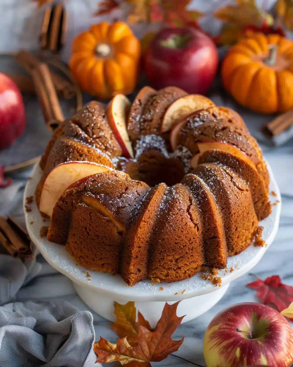 Sliced apple cider pound cake ready to serve