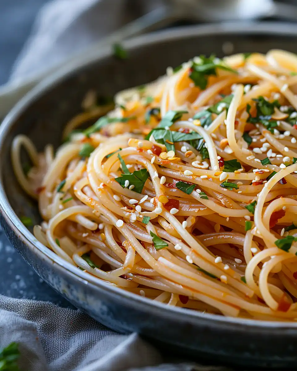Ingredients for garlic chili oil sauce with noodles in bowl