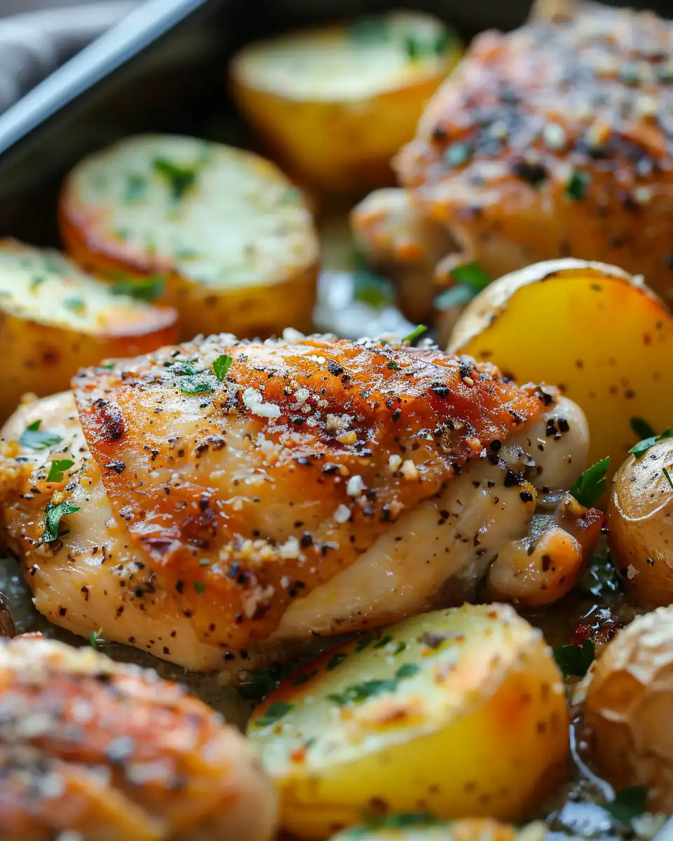 Close-up of garlic parmesan crockpot chicken and potatoes ingredients
