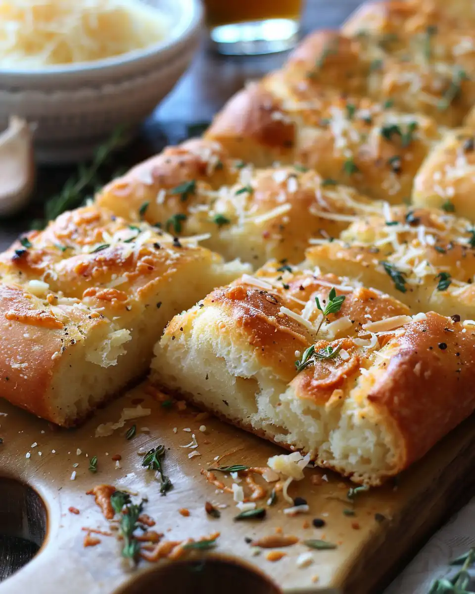 Ingredients for garlic Parmesan focaccia bread including garlic, Parmesan cheese, and Italian seasoning