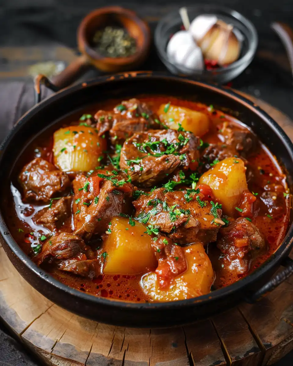 Close-up of key ingredients for authentic German goulash, including paprika and caraway seeds