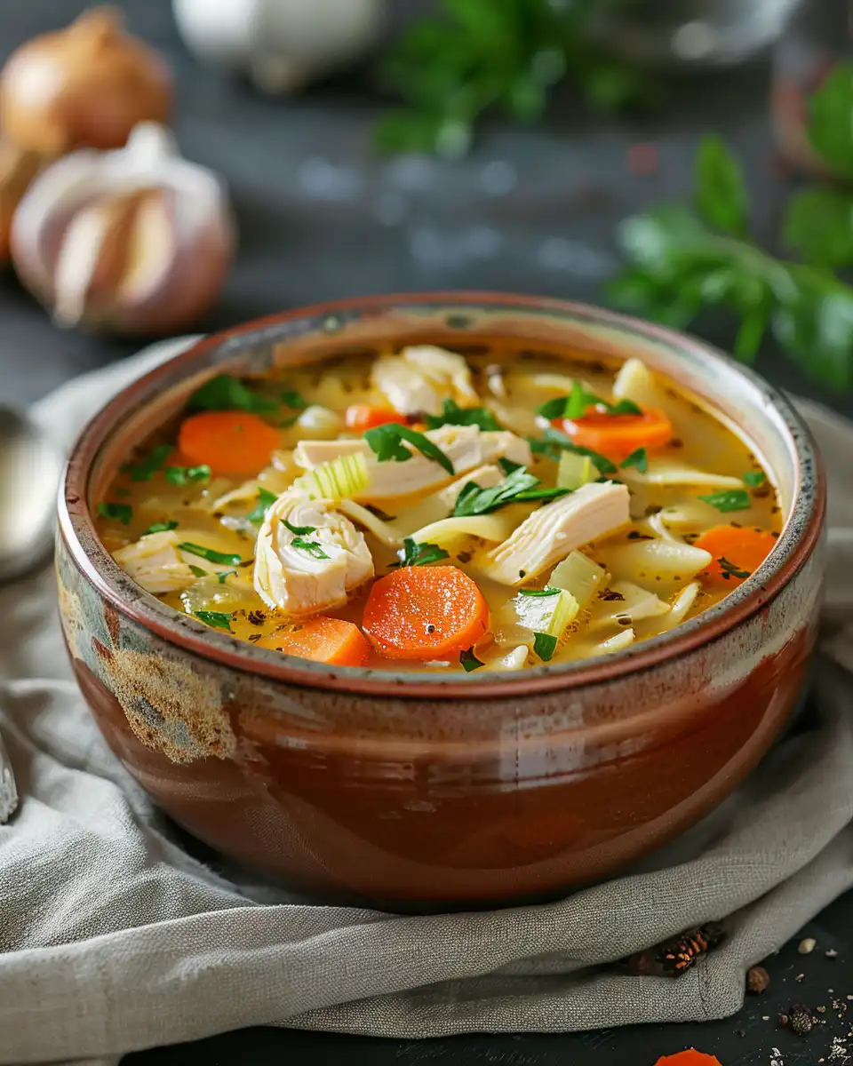 Detailed view of fresh chopped ingredients for chicken noodle soup