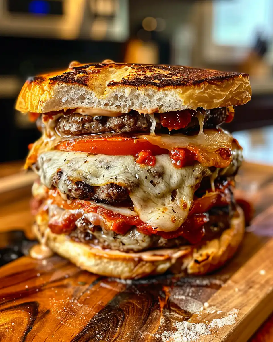 Final homemade pizza burgers plated and ready to serve