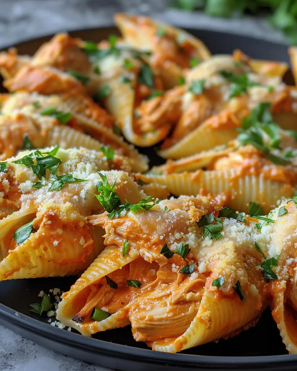 Final baked creamy buffalo chicken macaroni with golden cheese crust