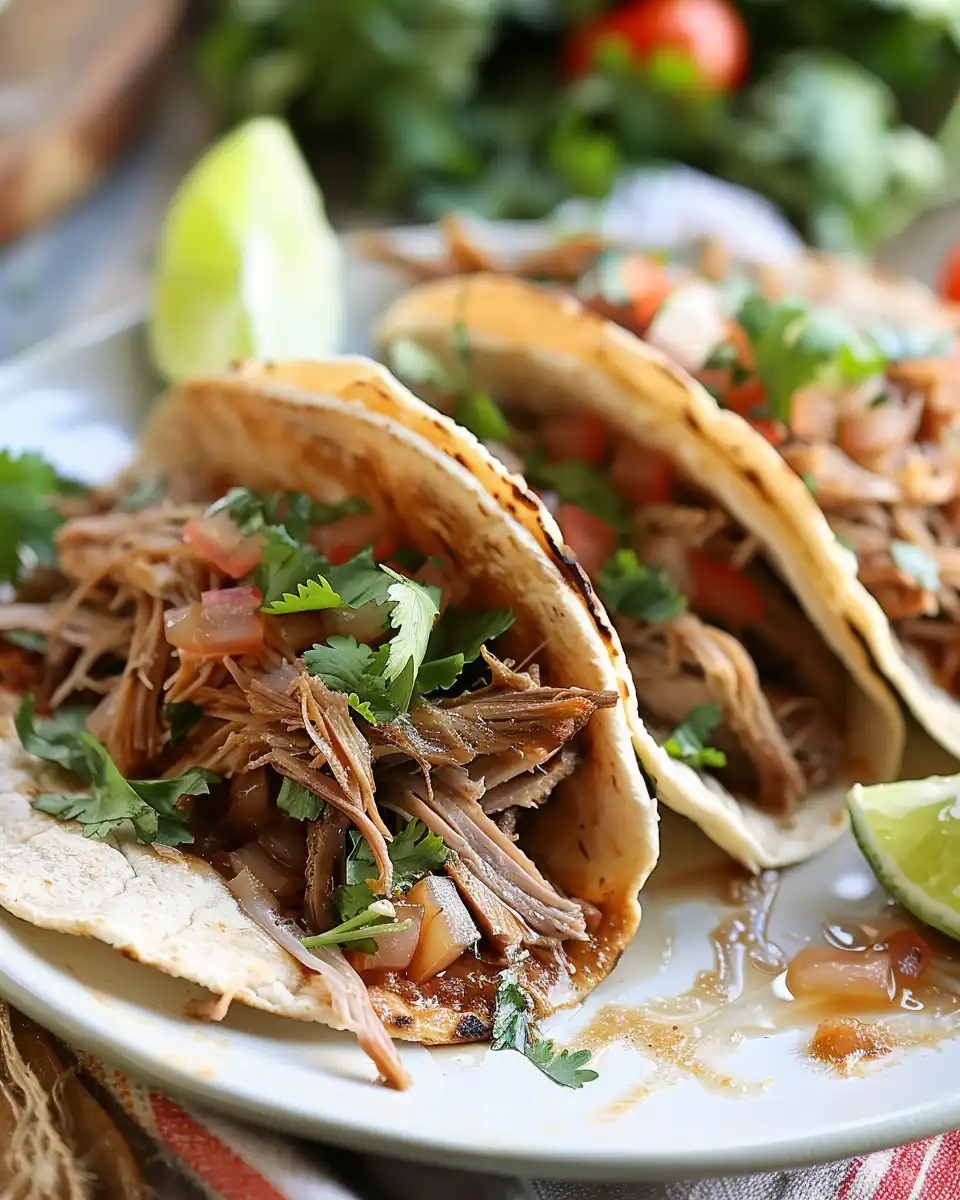 Close up of pork carnitas ingredients including pork chunks and spices