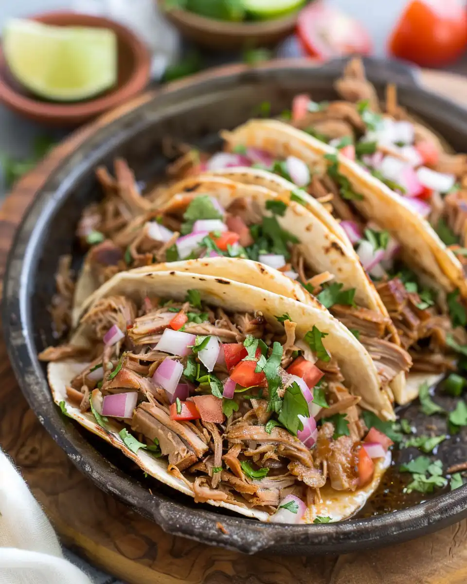 Finished shredded pork carnitas served and ready to eat