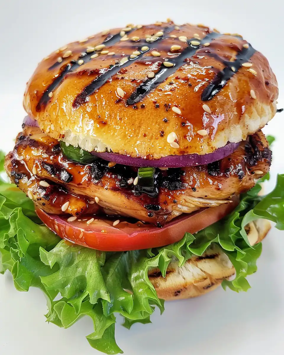 Final Korean BBQ grilled chicken sandwich with melted sauce ready to eat