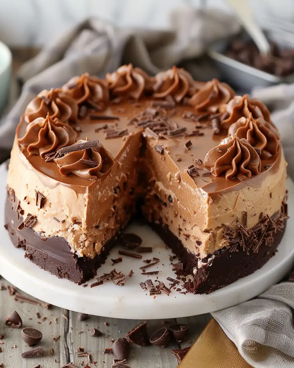 No-bake German Chocolate Cheesecake final plated ready to serve