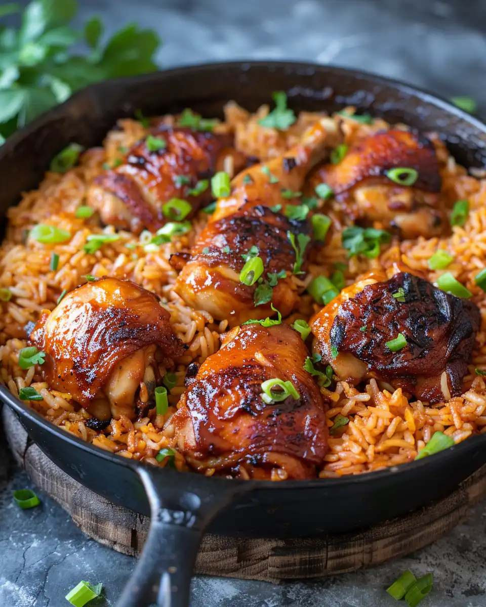 Honey BBQ chicken and rice in pressure cooker ready to serve