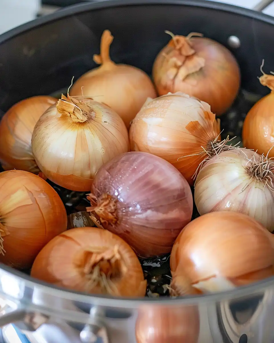 Close-up of seasoning and butter dripping over pressure cooked onions