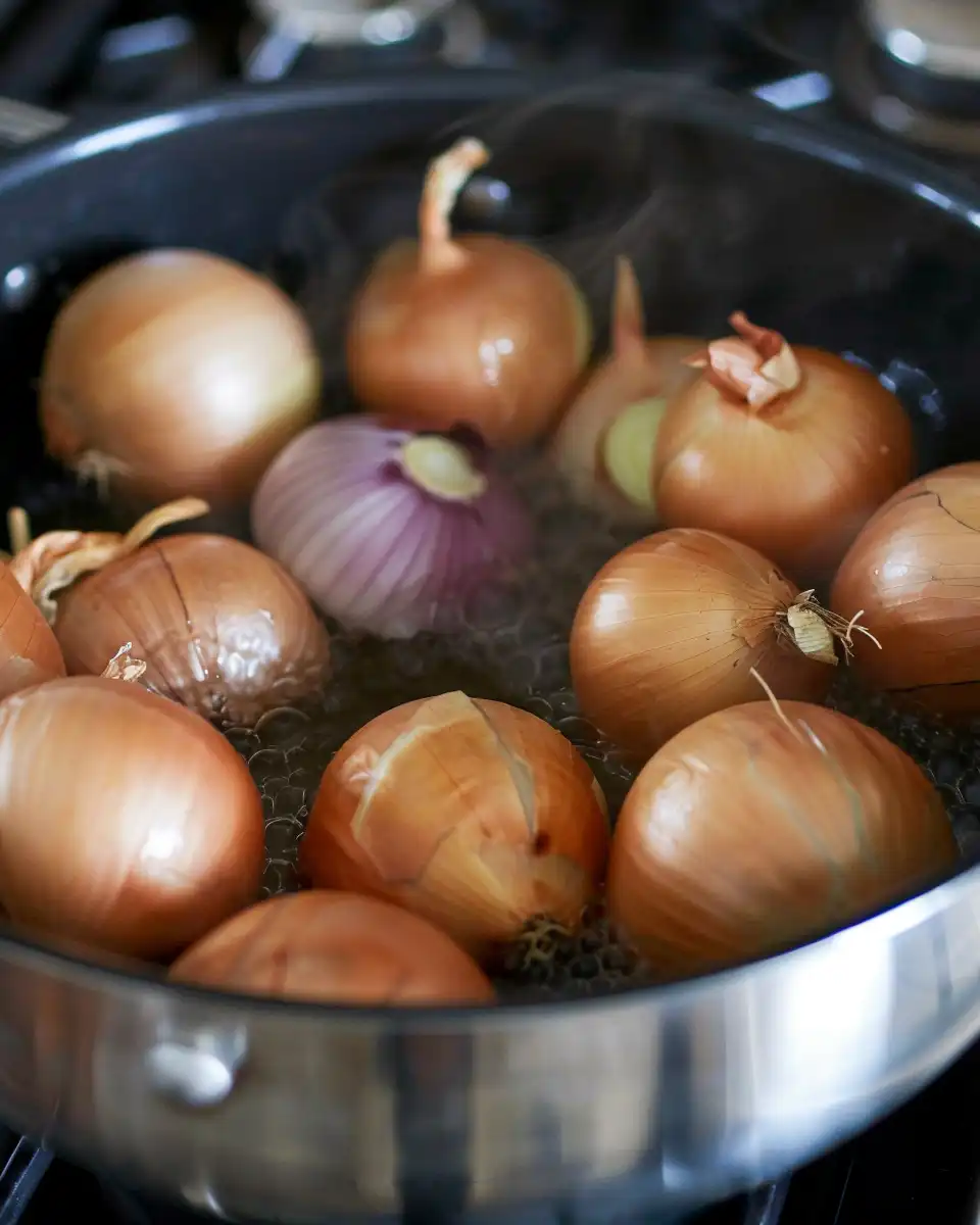Serving of pressure cooked sweet onion plated and garnished with parsley
