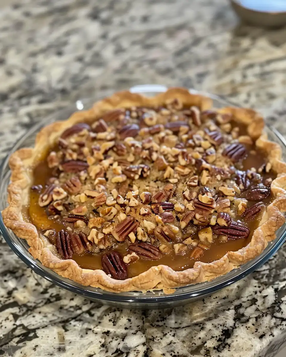Pecan Pie Cobbler fresh out of the oven with steam rising
