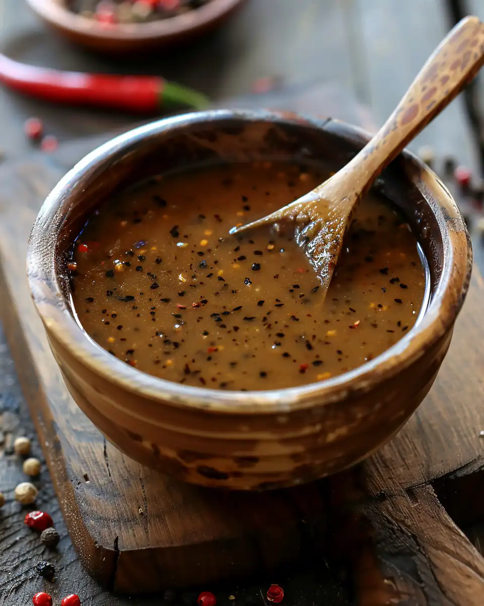 Finished peppercorn sauce ready to serve on steak