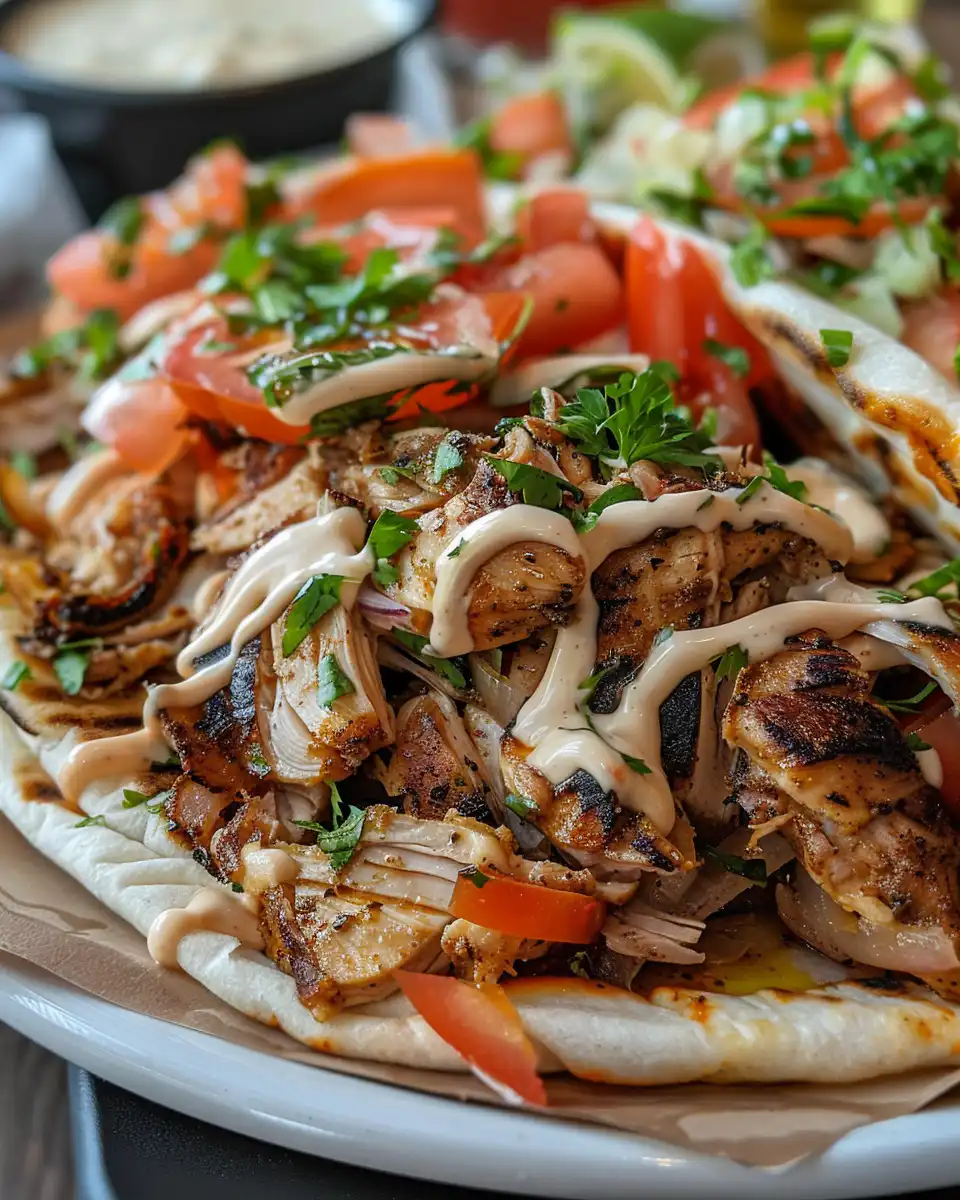 Perfect chicken shawarma with creamy garlic toum sauce served fresh