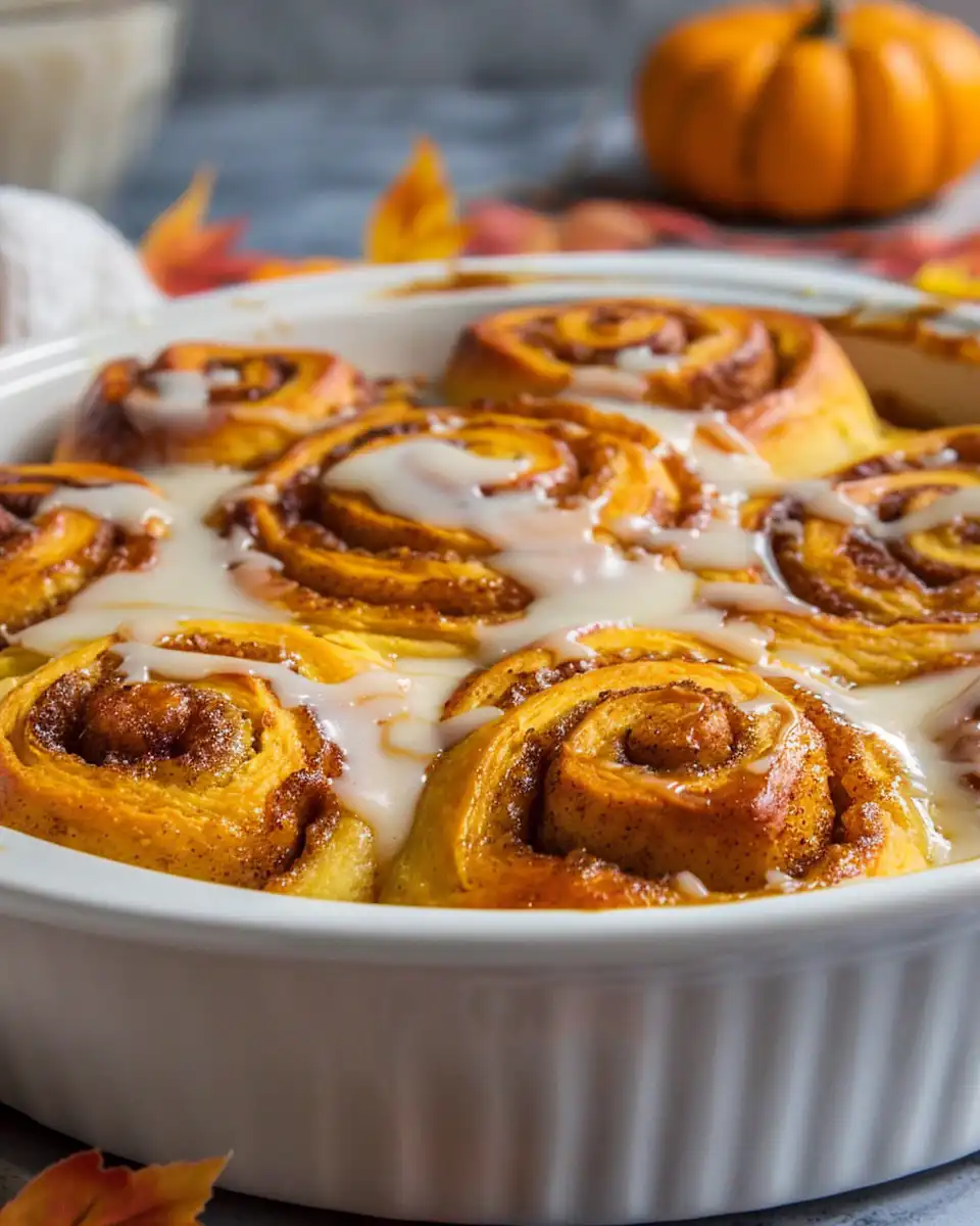 Close-up on pumpkin cinnamon roll dough and spices ingredients