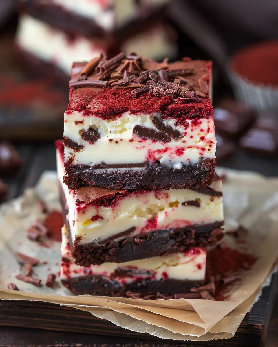 Ingredients including cream cheese and red velvet brownie batter details