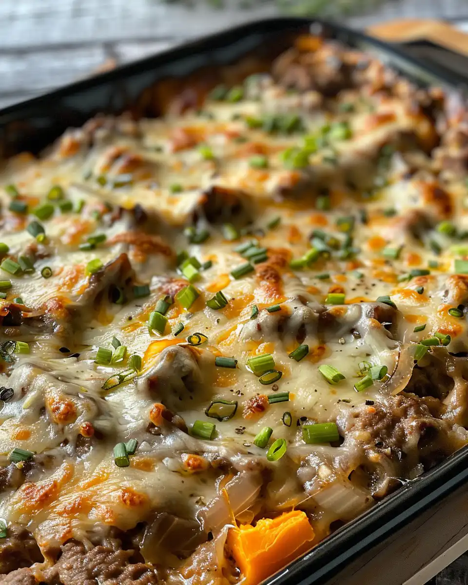 Savory low carb Philly cheesesteak casserole fresh out of pressure cooker