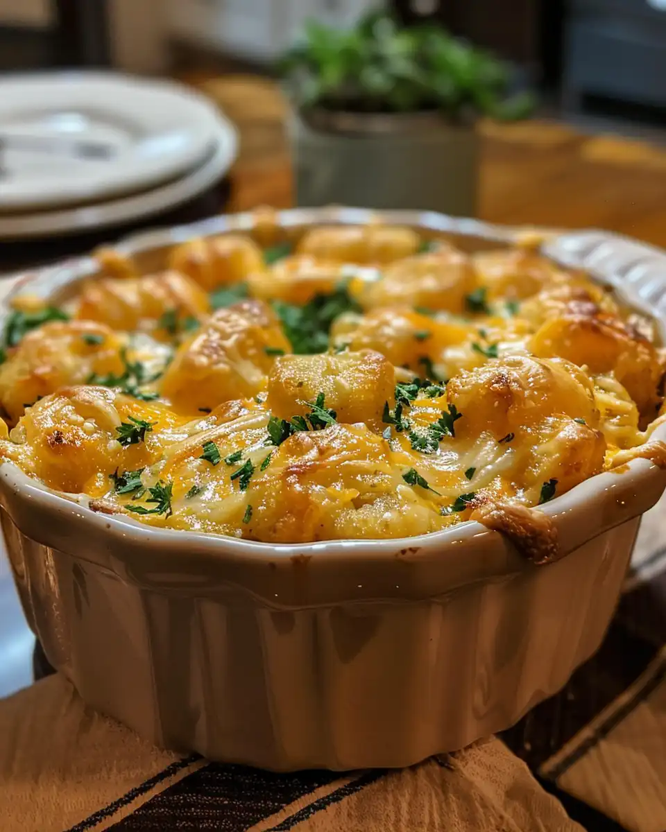 Close-up of delicious tater tot casserole with beef and cheese in pressure cooker