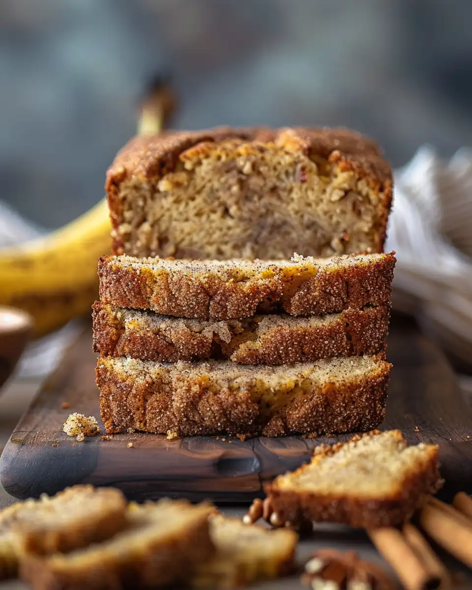 Close-up detail of snickerdoodle banana bread cinnamon sugar topping and texture