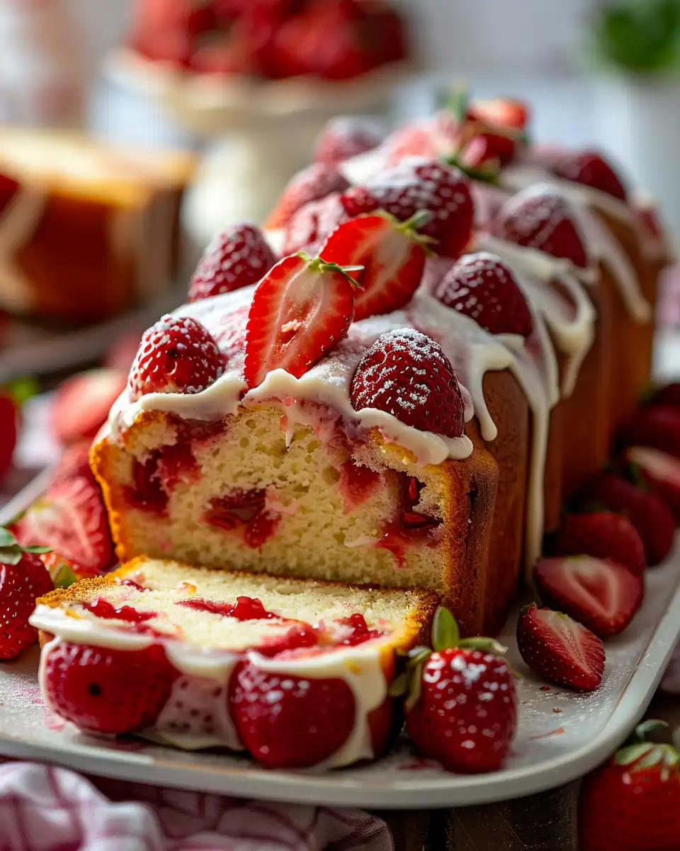 Ingredients spread for strawberry bread including fresh strawberries and spices