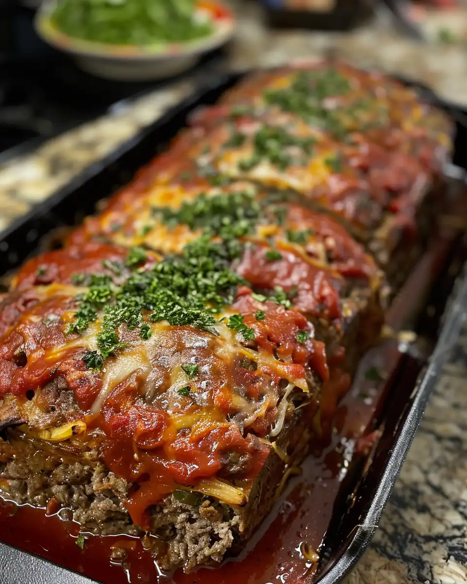 Close up of stuffed Italian meatloaf with mozzarella and spinach inside