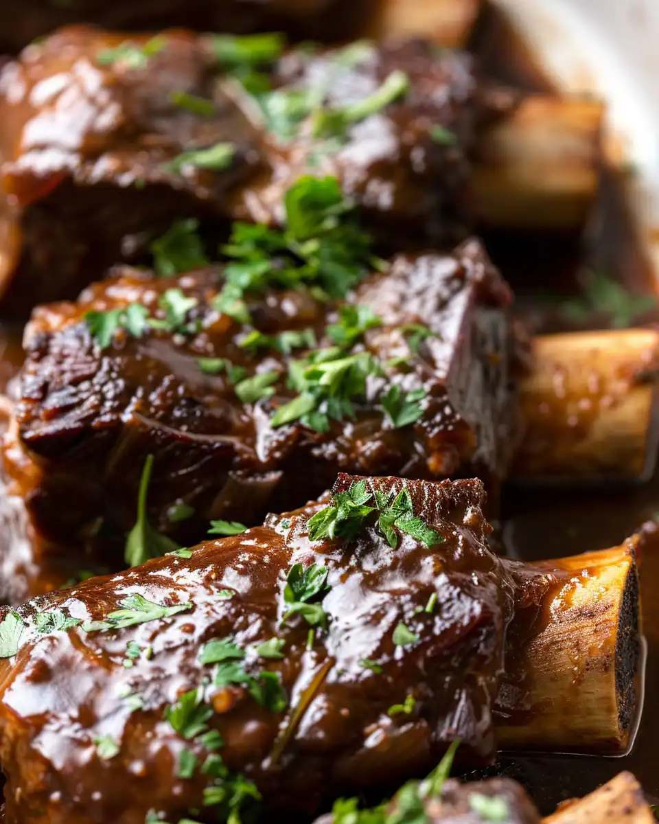 Close-up of ingredients and simmering sauce for crockpot beef short ribs