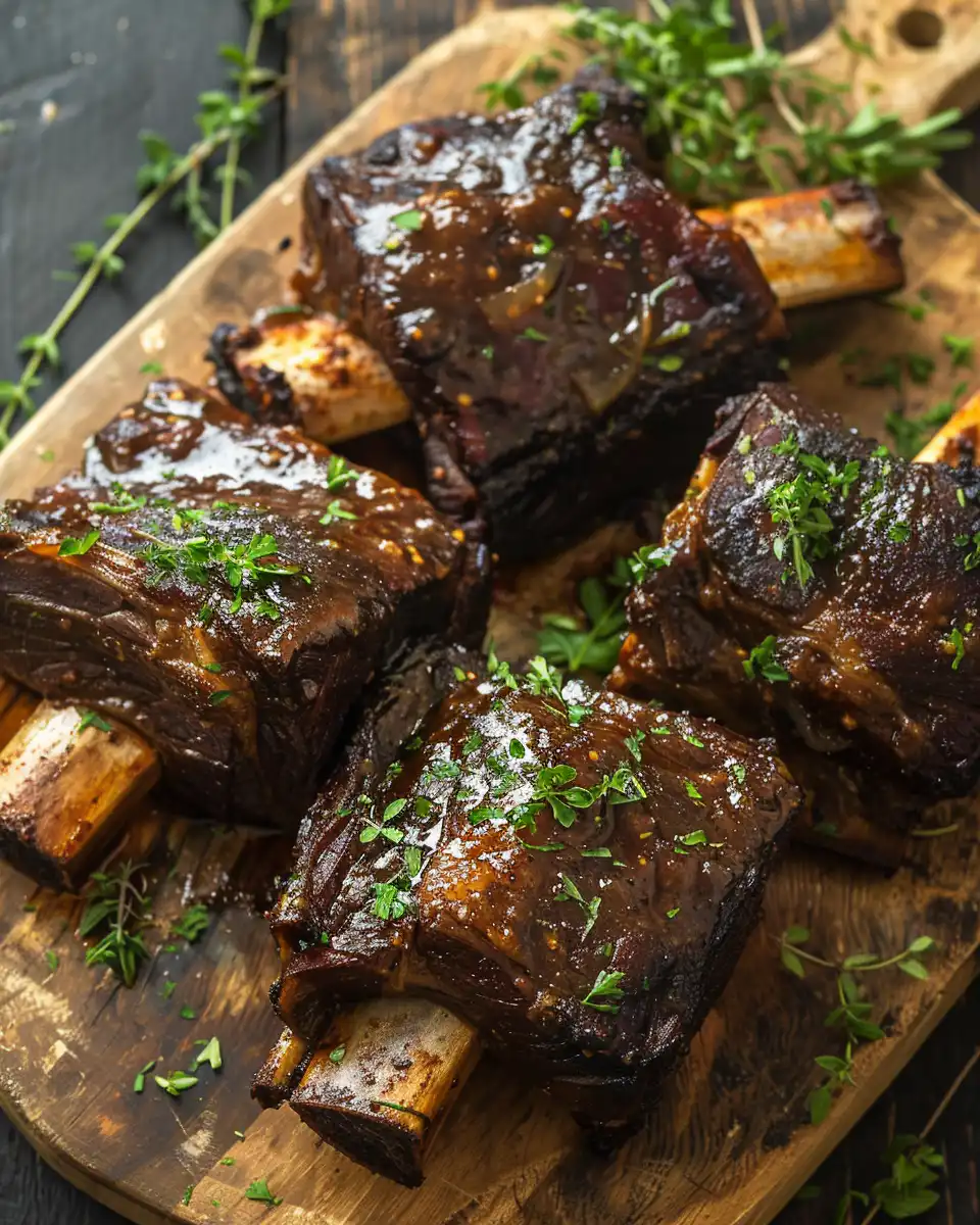 Tender finished crockpot beef short ribs plated with sauce