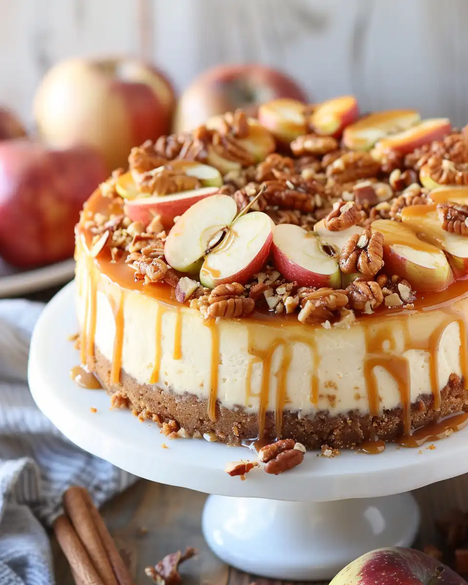 Close up of caramel apple cheesecake ingredients and textures