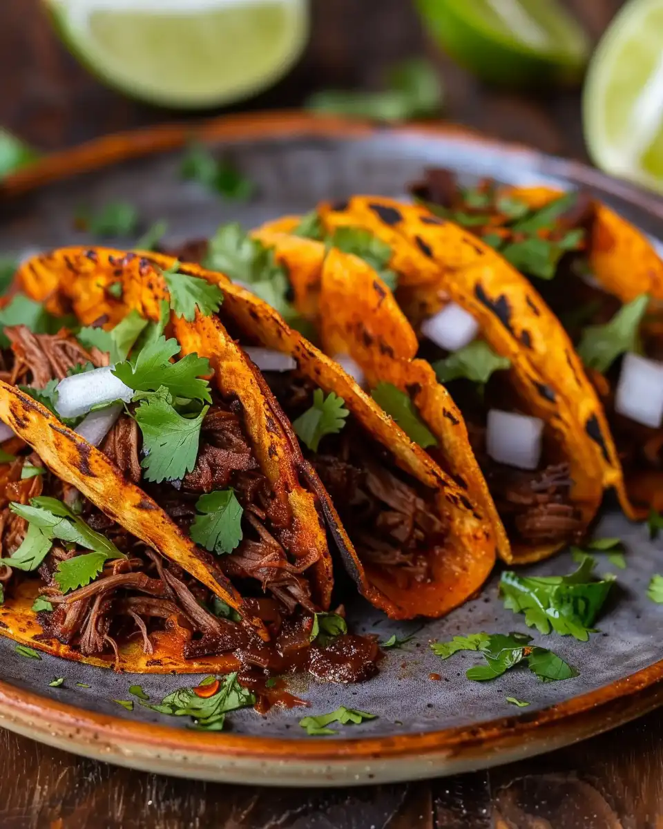 Finished birria dish ready for serving with meat shredded and sauce simmering