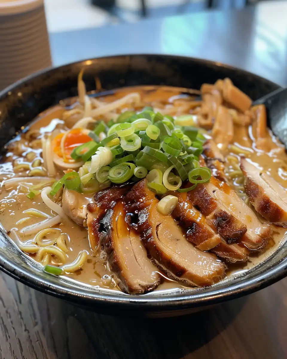 Fresh ingredients for chicken ramen including garlic, ginger, chicken breasts, and noodles