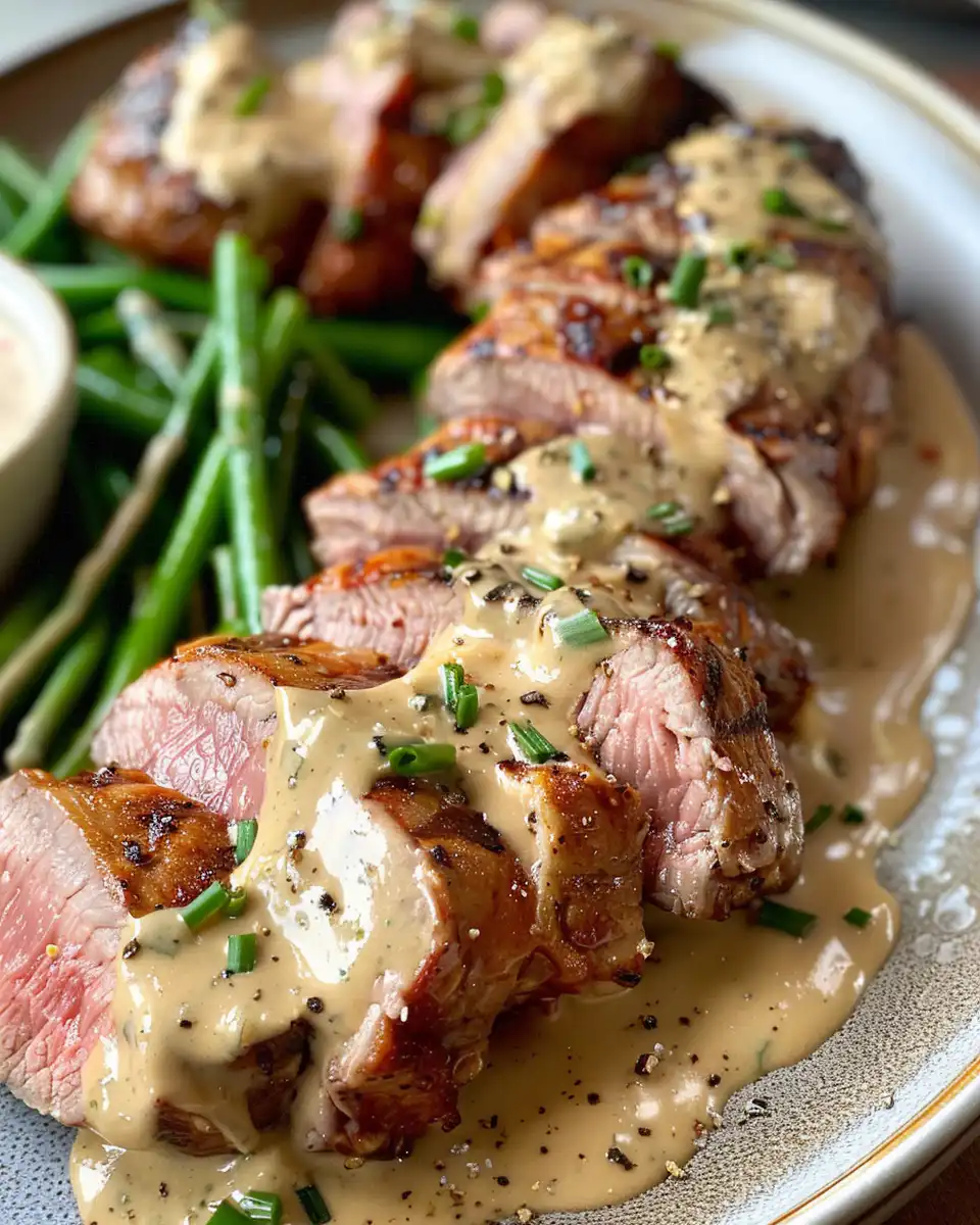 Juicy pork tenderloin cooking in pressure cooker with golden brown edges
