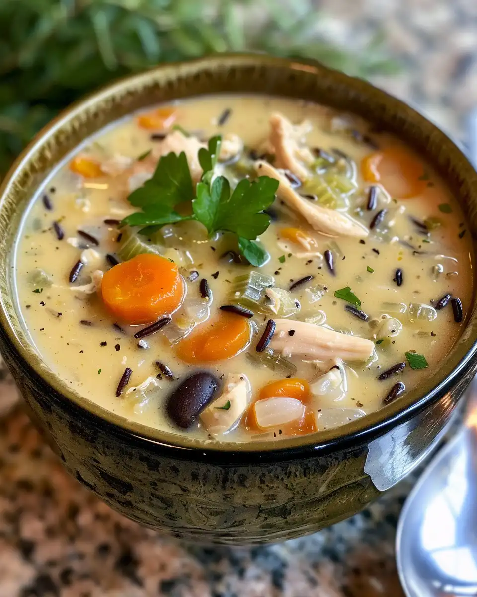 Steaming wild rice chicken soup in pressure cooker