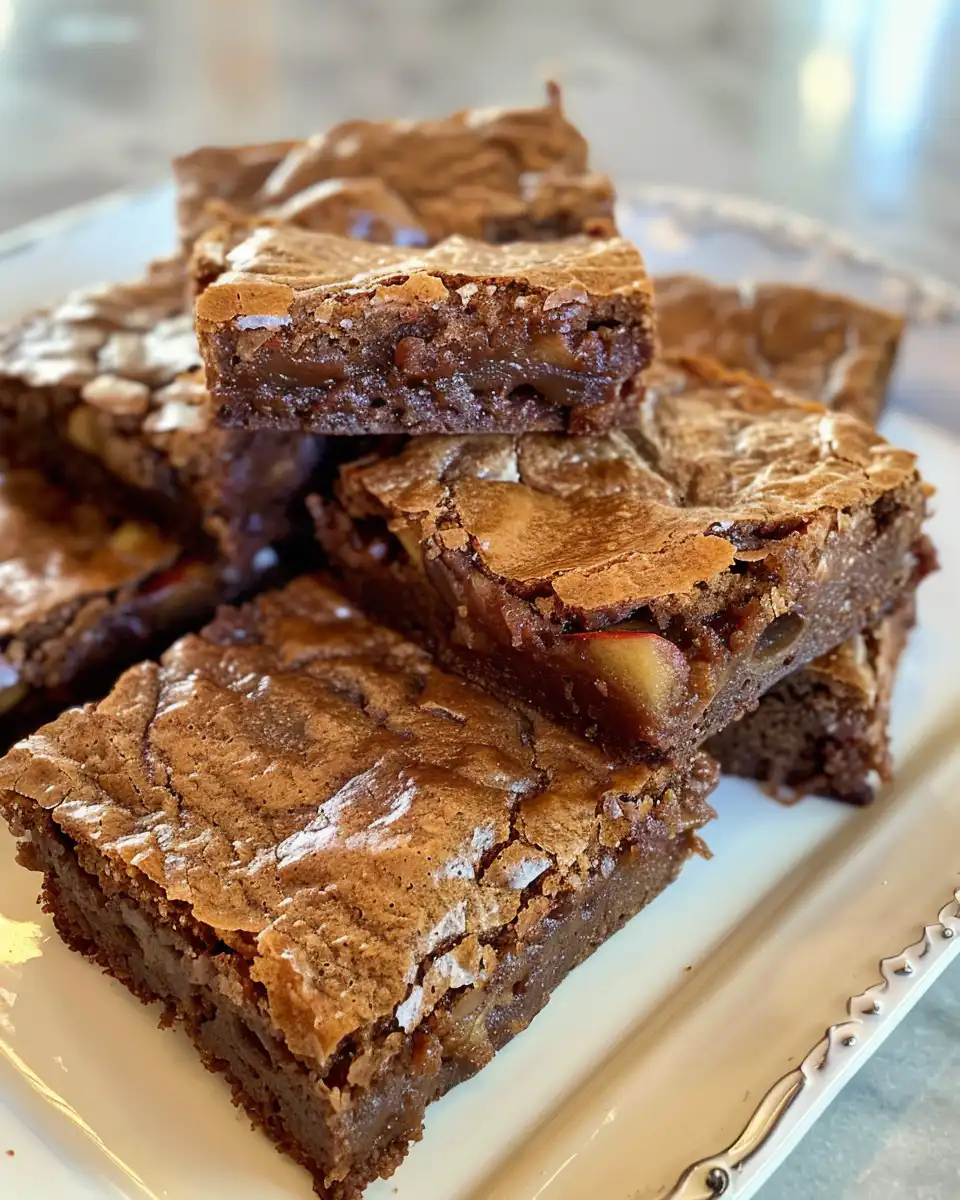 Close-up of freshly pressure-cooked apple brownies with caramelized apples and cinnamon