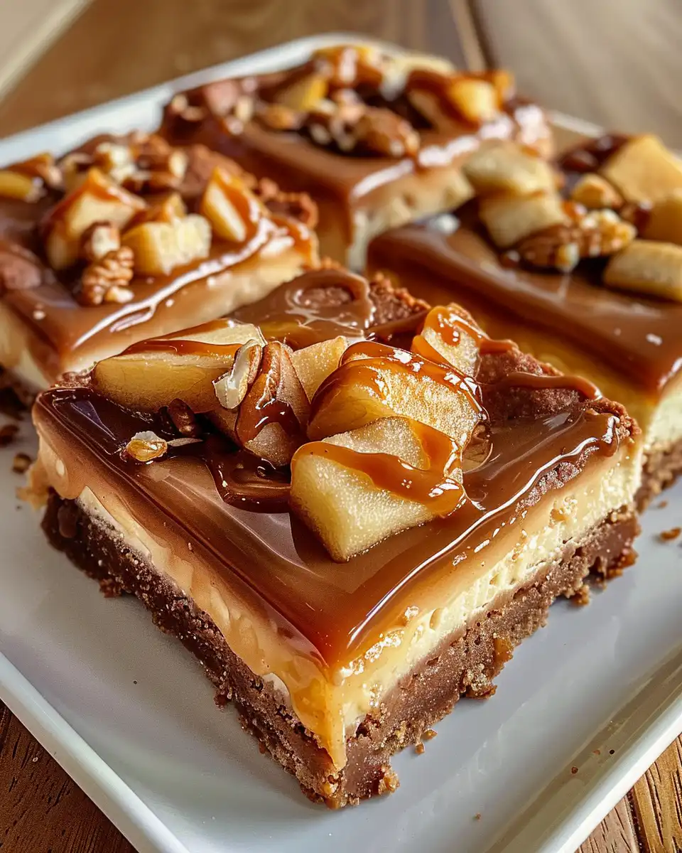Close up of caramel apple cheesecake bars fresh from pressure cooker