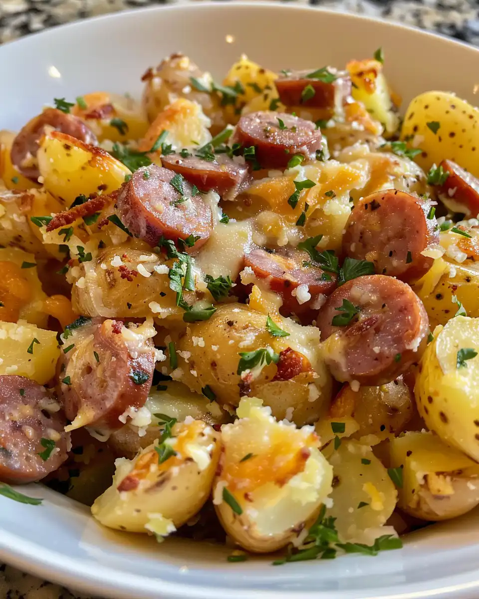Cheesy ranch potatoes with smoked sausage fresh out of pressure cooker