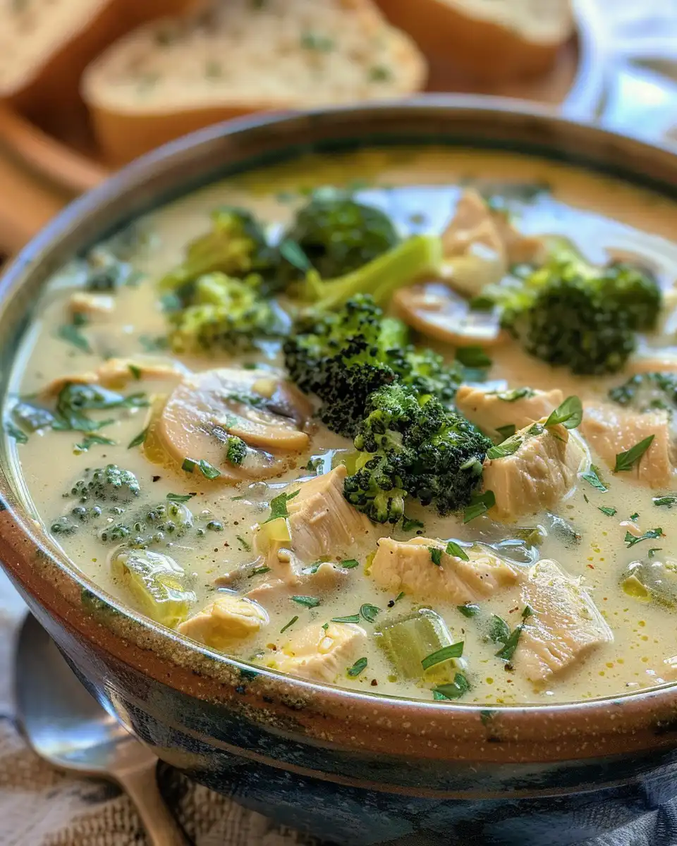 Partial blending of creamy chicken broccoli soup
