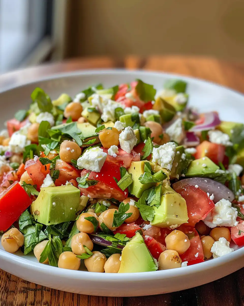 Diced cucumbers, red onion, and avocado for salad preparation