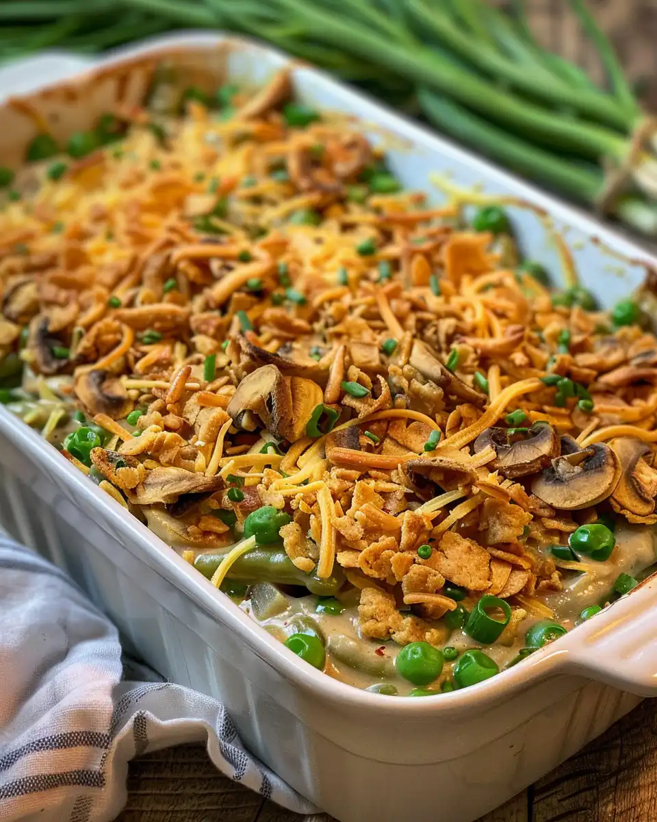 Classic Campbell's green bean casserole steaming hot from pressure cooker