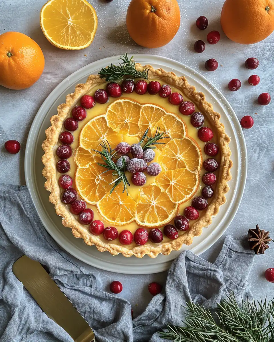 Ingredients for cranberry orange tart including fresh cranberries, orange zest, and eggs