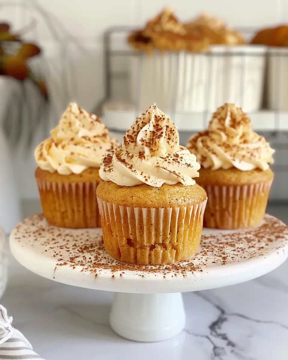 Pumpkin cupcakes topped with cream cheese frosting