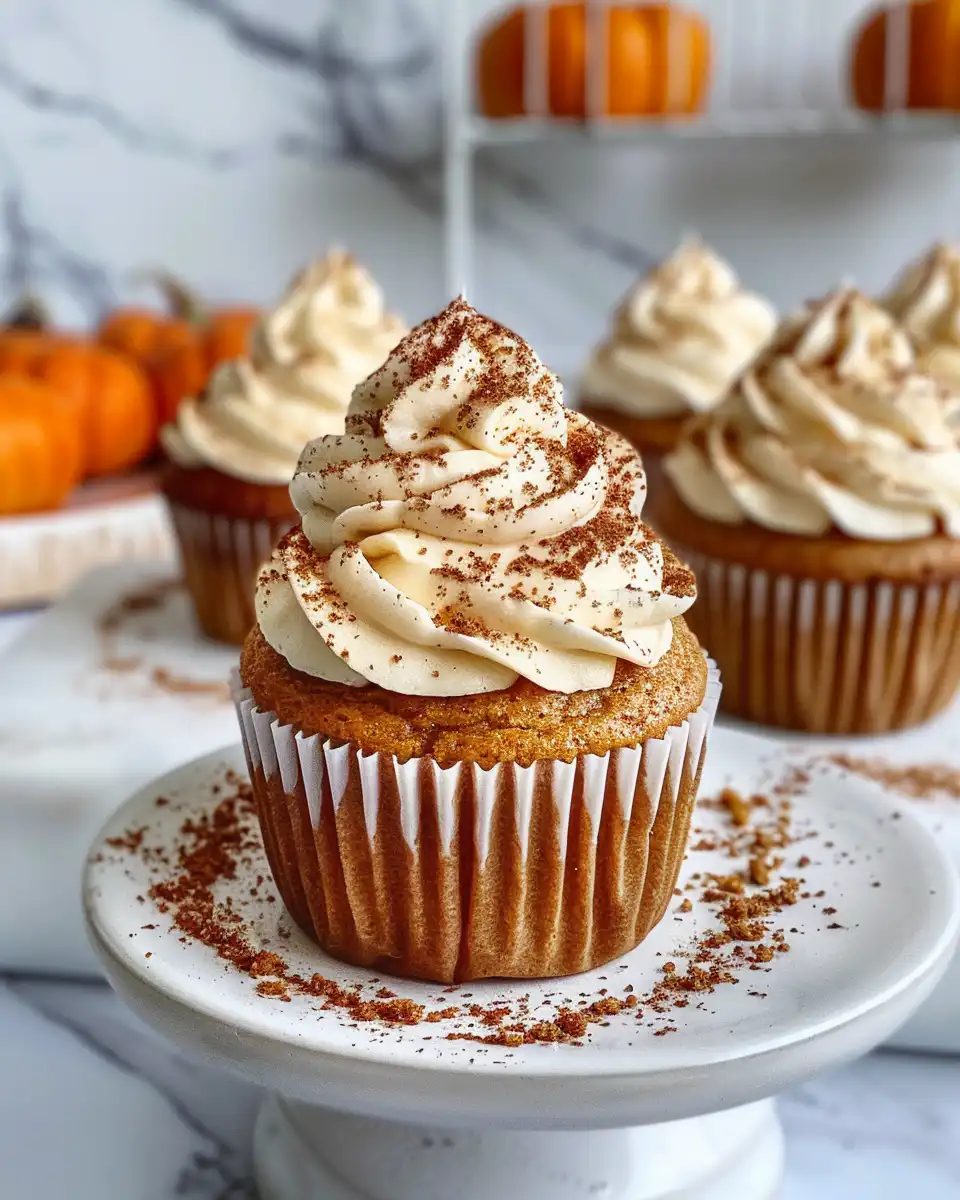 Ingredients laid out for pumpkin cupcakes with spices and cream cheese frosting
