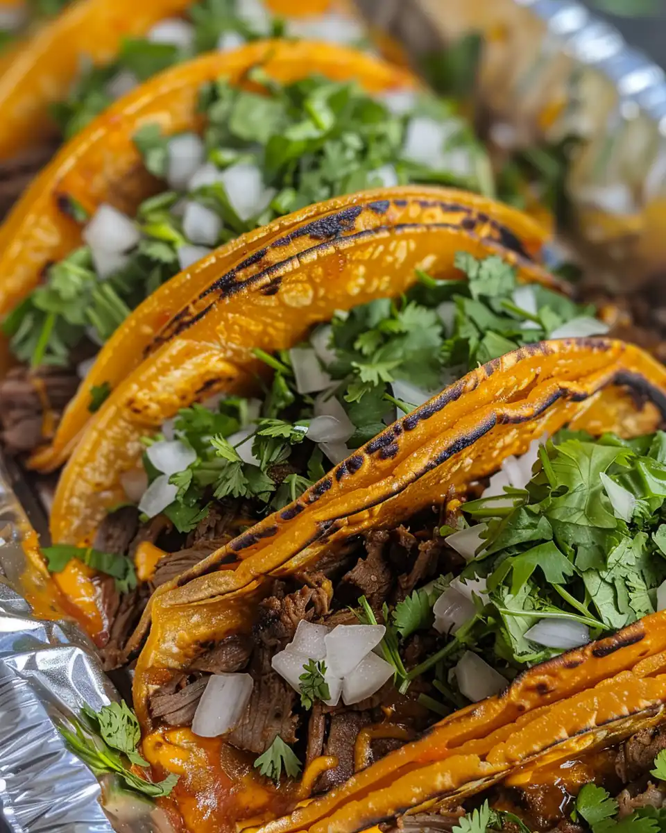 Ingredients for birria tacos including dried chiles, beef, and fresh vegetables