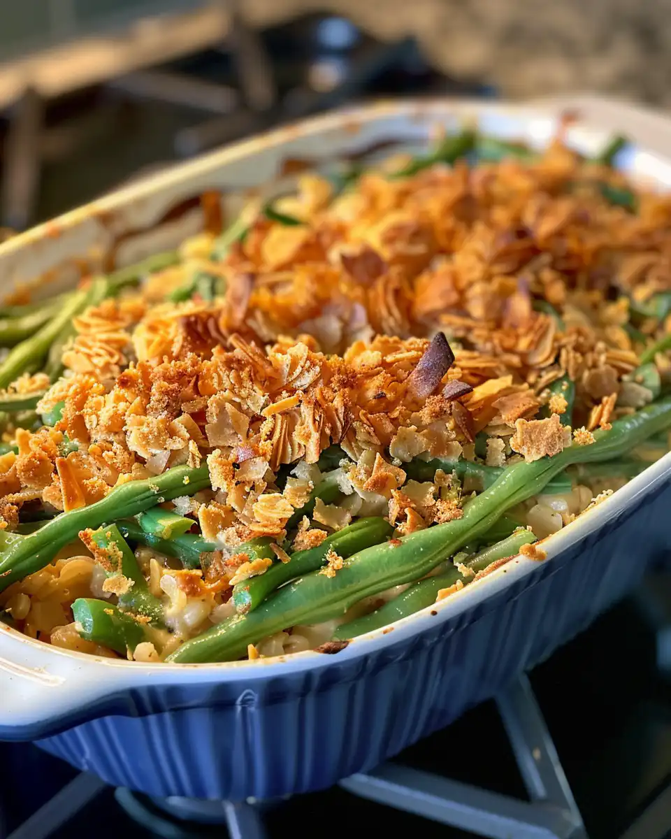Fresh green bean casserole steaming in pressure cooker