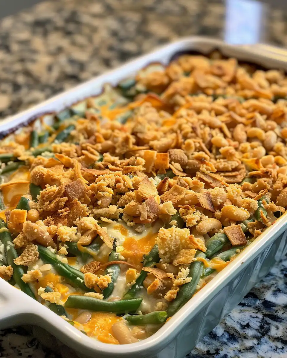 Steaming green bean casserole fresh from the pressure cooker