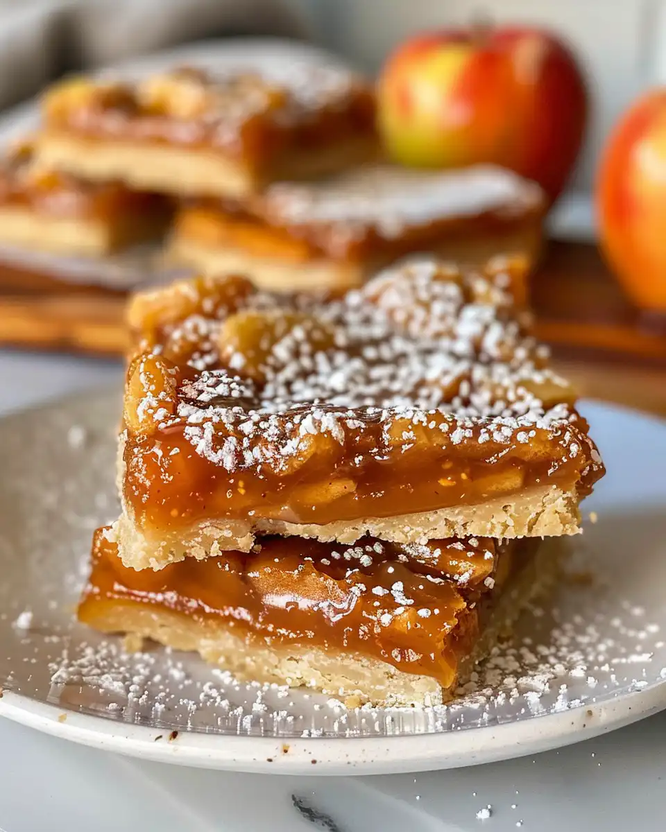 Final plated salted caramel apple bars ready to serve